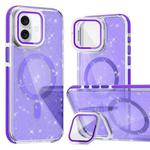 For iPhone 16 Plus Two-color Glitter Powder Lens Holder Magsafe Phone Case(Purple)