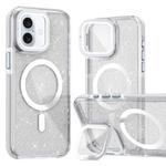 For iPhone 16 Plus Two-color Glitter Powder Lens Holder Magsafe Phone Case(White)