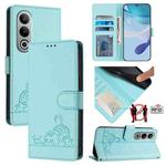 For OnePlus Nord CE4 5G Cat Rat Embossed Pattern RFID Leather Phone Case with Lanyard(Mint Green)