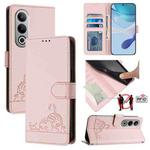 For OnePlus Nord CE4 5G Cat Rat Embossed Pattern RFID Leather Phone Case with Lanyard(Pink)