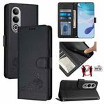For OnePlus Nord CE4 5G Cat Rat Embossed Pattern RFID Leather Phone Case with Lanyard(Black)