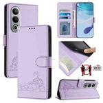For OnePlus Nord CE4 5G Cat Rat Embossed Pattern RFID Leather Phone Case with Lanyard(Purple)