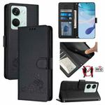 For OnePlus Ace 2V / Nord 3 Cat Rat Embossed Pattern RFID Leather Phone Case with Lanyard(Black)