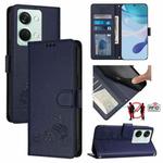 For OnePlus Ace 2V / Nord 3 Cat Rat Embossed Pattern RFID Leather Phone Case with Lanyard(Blue)