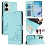 ForFor OnePlus Nord 2T Cat Rat Embossed Pattern RFID Leather Phone Case with Lanyard(Mint Green)
