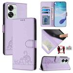 ForFor OnePlus Nord 2T Cat Rat Embossed Pattern RFID Leather Phone Case with Lanyard(Purple)