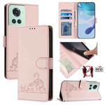 For OnePlus 10R / ACE / 10R Prime Cat Rat Embossed Pattern RFID Leather Phone Case with Lanyard(Pink)