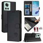 For OnePlus 10R / ACE / 10R Prime Cat Rat Embossed Pattern RFID Leather Phone Case with Lanyard(Black)