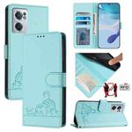 For OnePlus Nord CE 2 5G Cat Rat Embossed Pattern RFID Leather Phone Case with Lanyard(Mint Green)