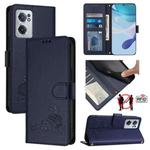 For OnePlus Nord CE 2 5G Cat Rat Embossed Pattern RFID Leather Phone Case with Lanyard(Blue)