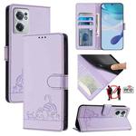For OnePlus Nord CE 2 5G Cat Rat Embossed Pattern RFID Leather Phone Case with Lanyard(Purple)