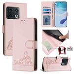 For OnePlus 10 Pro 5G Cat Rat Embossed Pattern RFID Leather Phone Case with Lanyard(Pink)