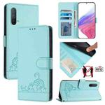 For OnePlus Nord CE 5G Cat Rat Embossed Pattern RFID Leather Phone Case with Lanyard(Mint Green)