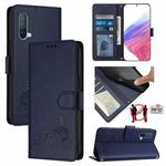 For OnePlus Nord CE 5G Cat Rat Embossed Pattern RFID Leather Phone Case with Lanyard(Blue)