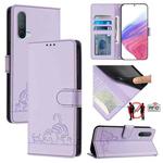 For OnePlus Nord CE 5G Cat Rat Embossed Pattern RFID Leather Phone Case with Lanyard(Purple)