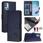 For OnePlus 9R / 8T Cat Rat Embossed Pattern RFID Leather Phone Case with Lanyard(Blue)