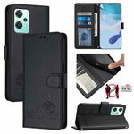 For OnePlus Nord 2 Lite Cat Rat Embossed Pattern RFID Leather Phone Case with Lanyard(Black)