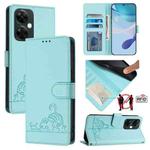 For OnePlus Nord CE 3 Lite 5G Cat Rat Embossed Pattern RFID Leather Phone Case with Lanyard(Mint Green)