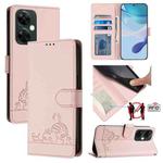 For OnePlus Nord CE 3 Lite 5G Cat Rat Embossed Pattern RFID Leather Phone Case with Lanyard(Pink)