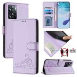 For OnePlus Nord N20 SE 4G Global Cat Rat Embossed Pattern RFID Leather Phone Case with Lanyard(Purple)