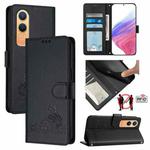 For OnePlus Nord CE4 Lite Cat Rat Embossed Pattern RFID Leather Phone Case with Lanyard(Black)