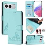 For OnePlus Nord 4 5G Cat Rat Embossed Pattern RFID Leather Phone Case with Lanyard(Mint Green)