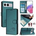 For OnePlus Nord 4 5G Cat Rat Embossed Pattern RFID Leather Phone Case with Lanyard(Peacock Green)