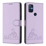 For OnePlus Nord N10 5G Cat Rat Embossed Pattern RFID Leather Phone Case with Lanyard(Purple)