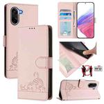For OnePlus Ace 5 Racing Cat Rat Embossed Pattern RFID Leather Phone Case with Lanyard(Pink)
