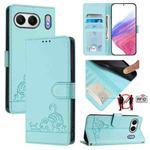 For OnePlus Nord 4 5G Global Cat Rat Embossed Pattern RFID Leather Phone Case with Lanyard(Mint Green)