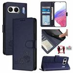 For OnePlus Nord 4 5G Global Cat Rat Embossed Pattern RFID Leather Phone Case with Lanyard(Blue)