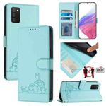 For Samsung Galaxy A02s 164mm Cat Rat Embossed Pattern RFID Leather Phone Case with Lanyard(Mint Green)