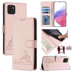 For Samsung Galaxy A03 166mm Cat Rat Embossed Pattern RFID Leather Phone Case with Lanyard(Pink)