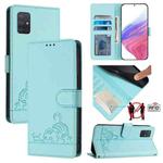 For Samsung Galaxy A71 4G Cat Rat Embossed Pattern RFID Leather Phone Case with Lanyard(Mint Green)