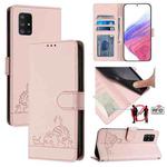 For Samsung Galaxy A71 5G Cat Rat Embossed Pattern RFID Leather Phone Case with Lanyard(Pink)