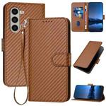 For Samsung Galaxy Z Fold5 5G YX0070 Carbon Fiber Buckle Leather Phone Case with Lanyard(Coffee)