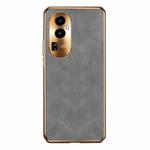 For OPPO Reno10 Global Electroplating Lambskin Leather Phone Case(Grey)