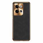 For OPPO Reno9 Electroplating Lambskin Leather Phone Case(Black)