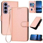 For Samsung Galaxy S24 5G YX0070 Carbon Fiber Buckle Leather Phone Case with Lanyard(Pink)