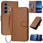 For Samsung Galaxy S24+ 5G YX0070 Carbon Fiber Buckle Leather Phone Case with Lanyard(Coffee)
