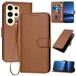 For Samsung Galaxy S24 Ultra 5G YX0070 Carbon Fiber Buckle Leather Phone Case with Lanyard(Coffee)