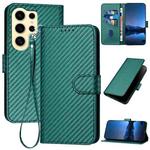 For Samsung Galaxy S24 Ultra 5G YX0070 Carbon Fiber Buckle Leather Phone Case with Lanyard(Dark Green)