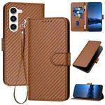 For Samsung Galaxy S23+ 5G YX0070 Carbon Fiber Buckle Leather Phone Case with Lanyard(Coffee)