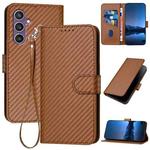 For Samsung Galaxy S23 FE 5G YX0070 Carbon Fiber Buckle Leather Phone Case with Lanyard(Coffee)