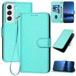 For Samsung Galaxy S22 5G YX0070 Carbon Fiber Buckle Leather Phone Case with Lanyard(Light Blue)
