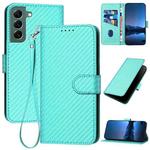 For Samsung Galaxy S22+ 5G YX0070 Carbon Fiber Buckle Leather Phone Case with Lanyard(Light Blue)