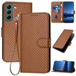 For Samsung Galaxy S22+ 5G YX0070 Carbon Fiber Buckle Leather Phone Case with Lanyard(Coffee)