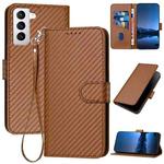For Samsung Galaxy S21 5G YX0070 Carbon Fiber Buckle Leather Phone Case with Lanyard(Coffee)