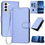 For Samsung Galaxy S21 5G YX0070 Carbon Fiber Buckle Leather Phone Case with Lanyard(Light Purple)