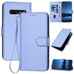 For Samsung Galaxy S10 YX0070 Carbon Fiber Buckle Leather Phone Case with Lanyard(Light Purple)